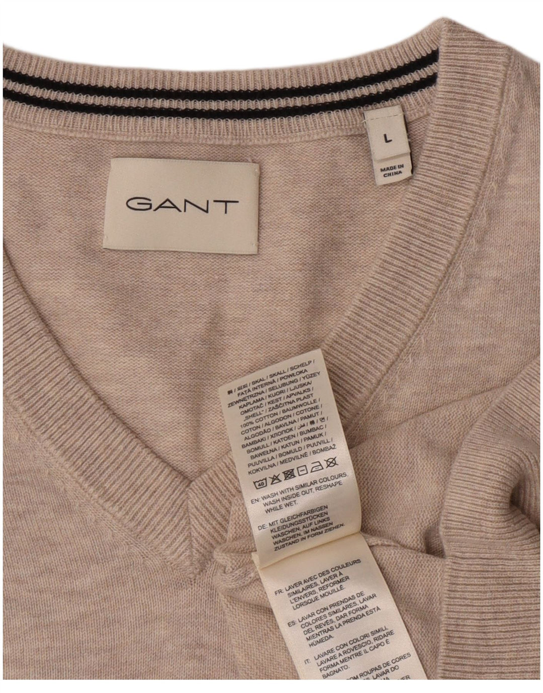 Maglione da donna con scollo a V Gant, grande cotone grigio