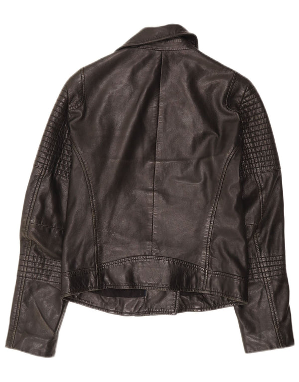 Giacca da motociclista in pelle da donna WHISTLES UK 8 piccola in pelle nera