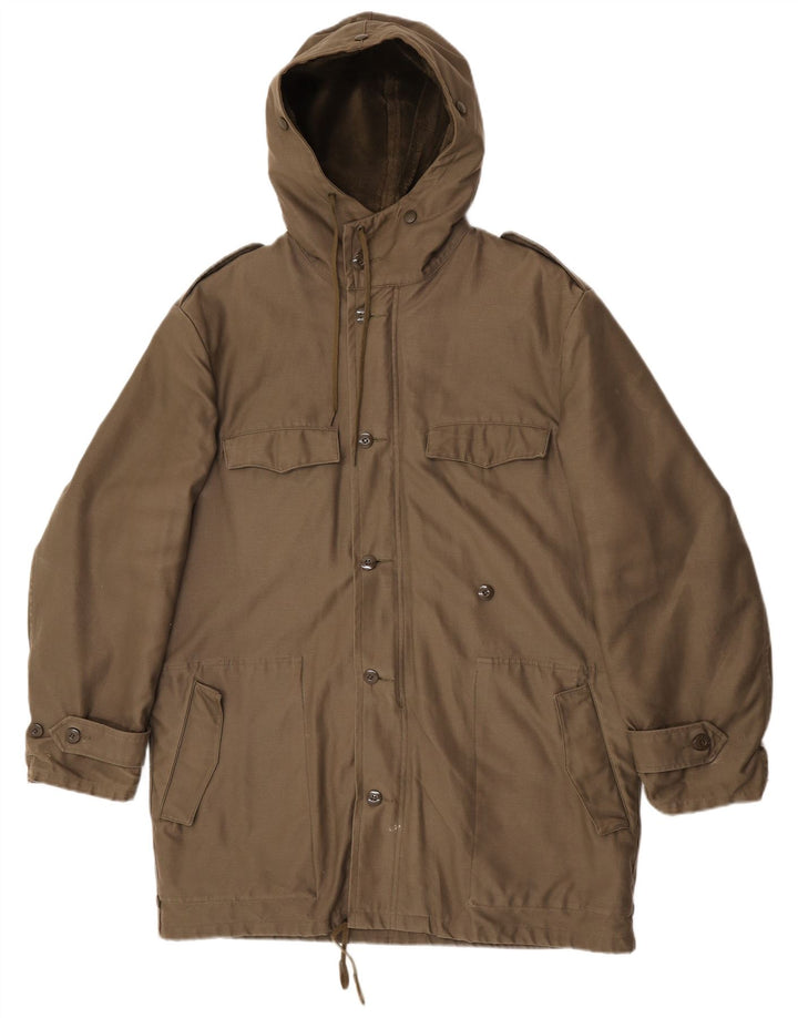 Giacca parka vintage da uomo con cappuccio IT 52 XL kaki poliacrilico