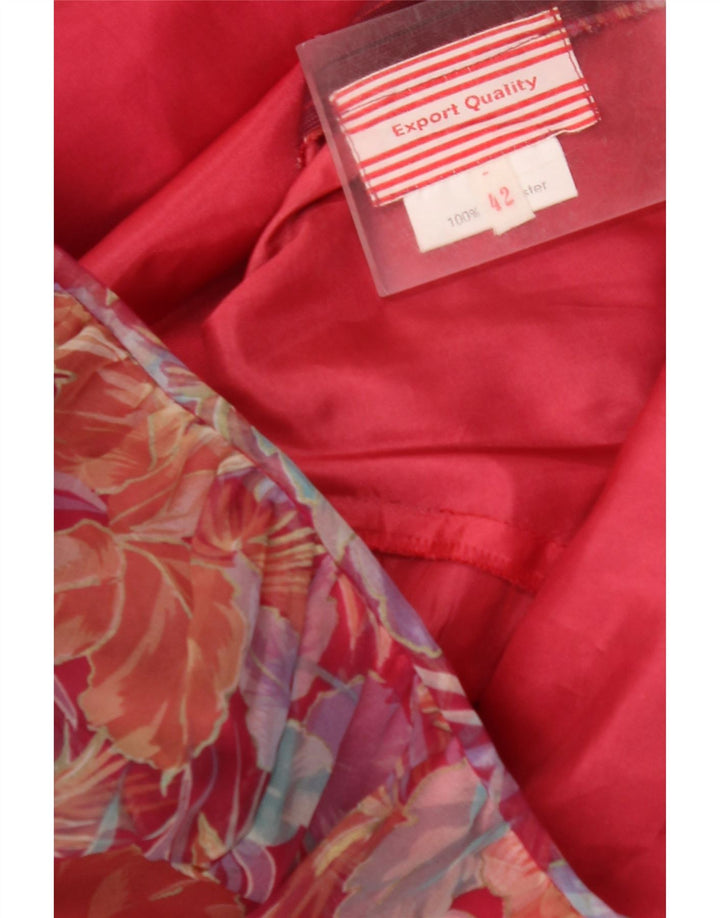 Abito lungo da donna con maniche a 3/4 VINTAGE IT 42 Poliestere floreale rosso medio