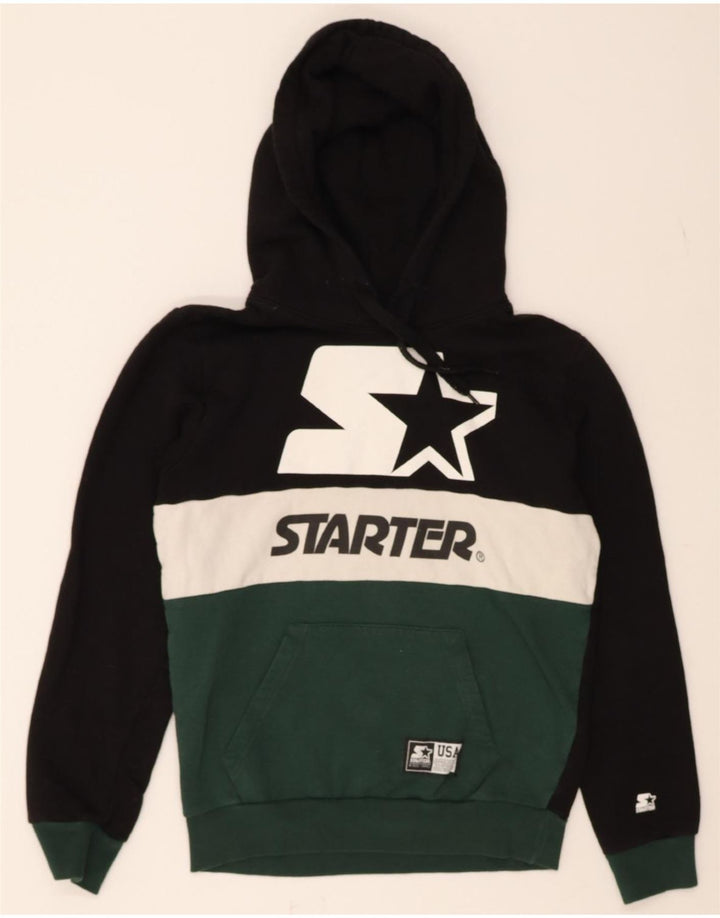 STARTER Mens Graphic Hoodie Jumper Small Black Colourblock Vintage Starter and Second-Hand Starter from Messina Hembry 