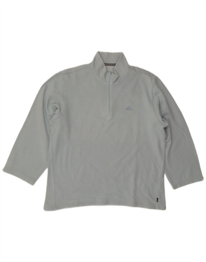 Top Adidas da uomo con zip e collo a maniche lunghe in cotone blu medio
