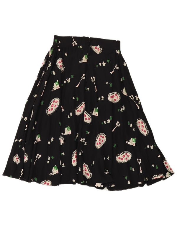Vintage Womens Flared Skirt W28 Medium  Black Floral