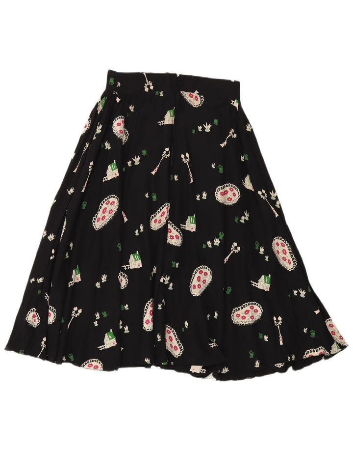 Gonna svasata da donna vintage W28 floreale nera media