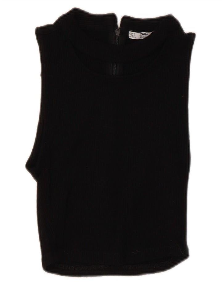 Top corto senza maniche da donna Zara UK 8 Small in viscosa nera