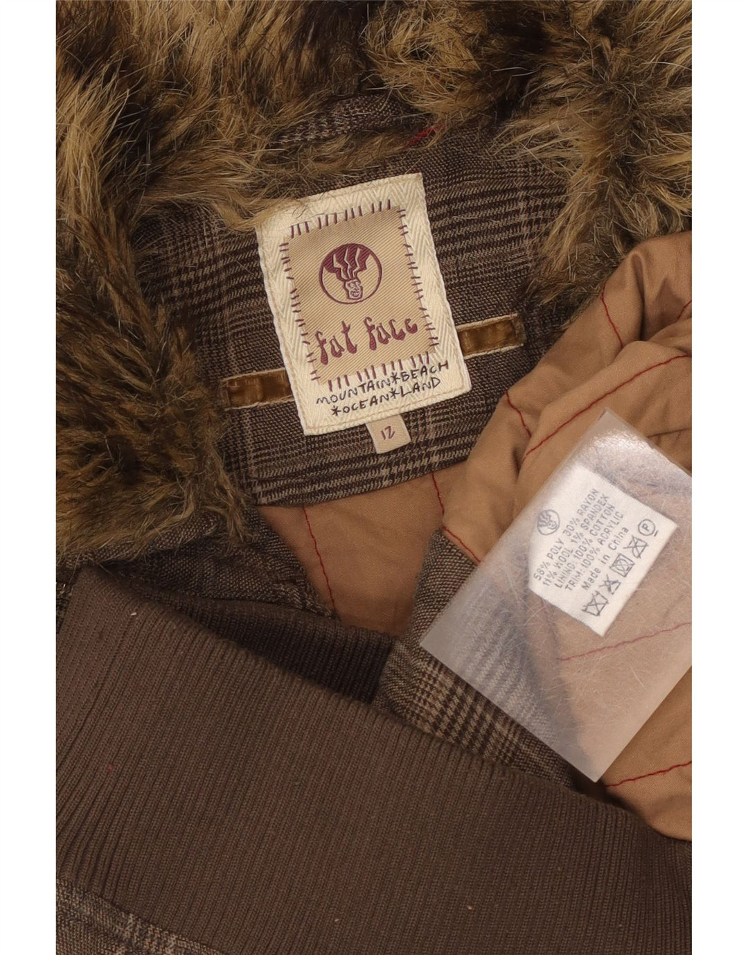 Gilet da donna Fat Face UK 12 Poliestere pied de poule marrone medio