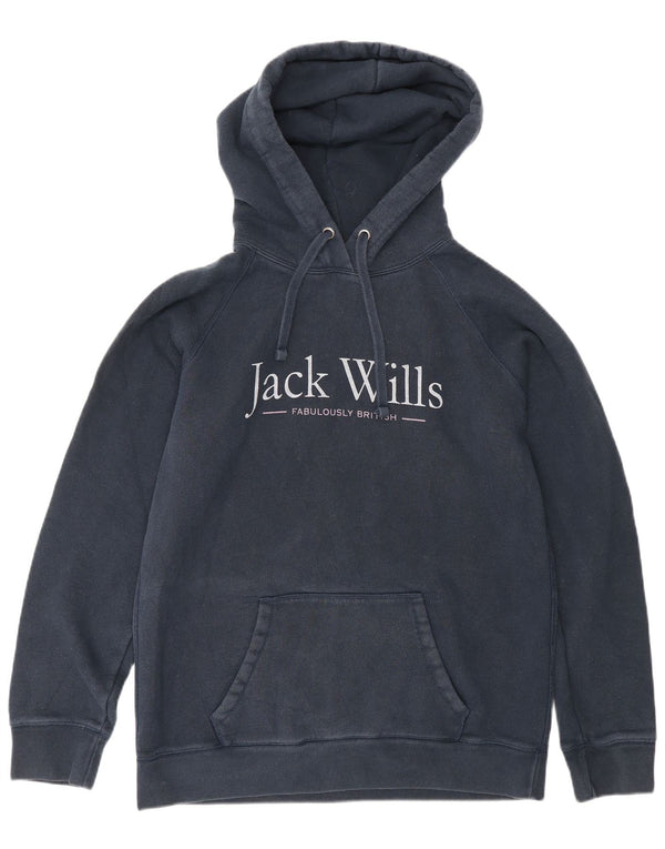 Maglione con cappuccio grafico da donna Jack Wills UK 12 cotone medio blu navy