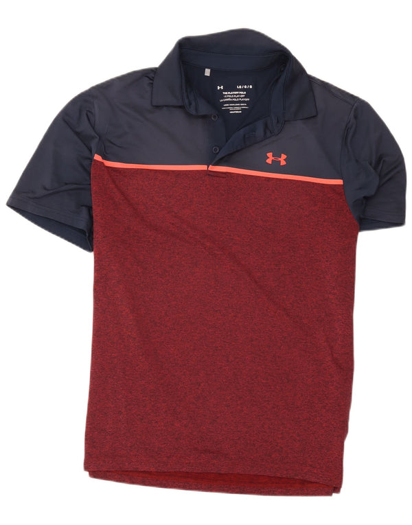 Polo da uomo Under Armour grande in poliestere color block bordeaux