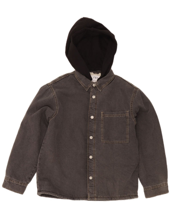 Giacca Zara da ragazzo in denim sherpa con cappuccio 11-12 anni in cotone color block grigio
