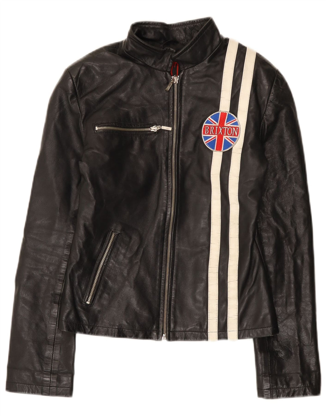 Giacca in pelle da donna BRIXTON UK 10 piccola in pelle nera color block