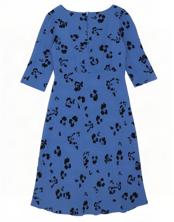 Abito impero da donna Marks & Spencer a mezza manica UK 14 Blu medio floreale