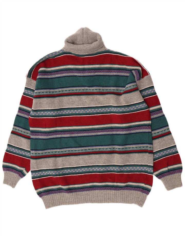 Maglione vintage da uomo con zip e collo in lana d'agnello a righe multicolori