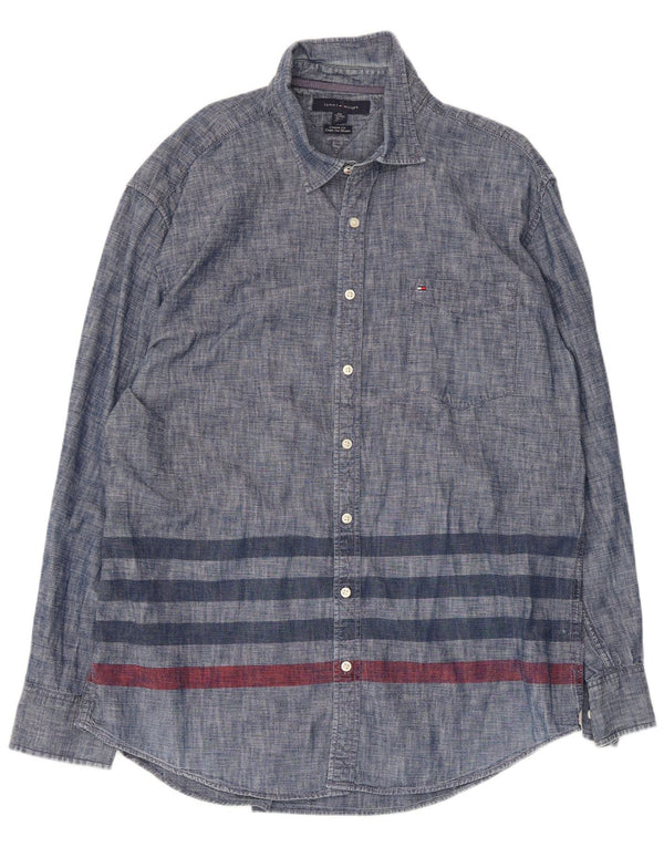 Camicia da uomo su misura Tommy Hilfiger taglia 18 1/2 2XL a righe blu navy