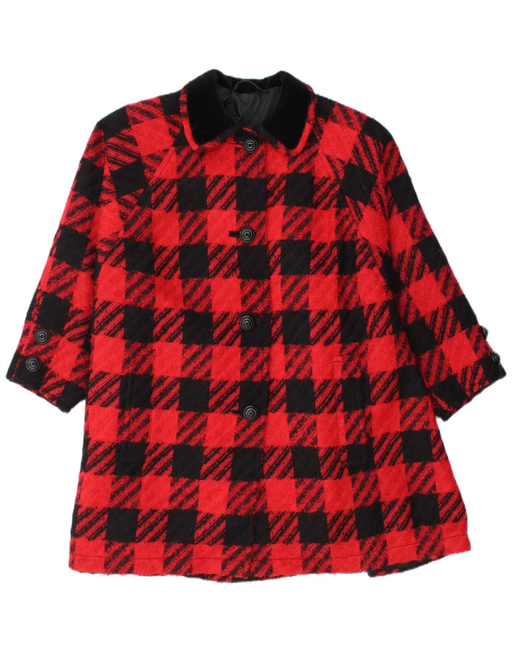 Soprabito oversize da donna vintage IT 42 medio rosso pied de poule in lana vergine