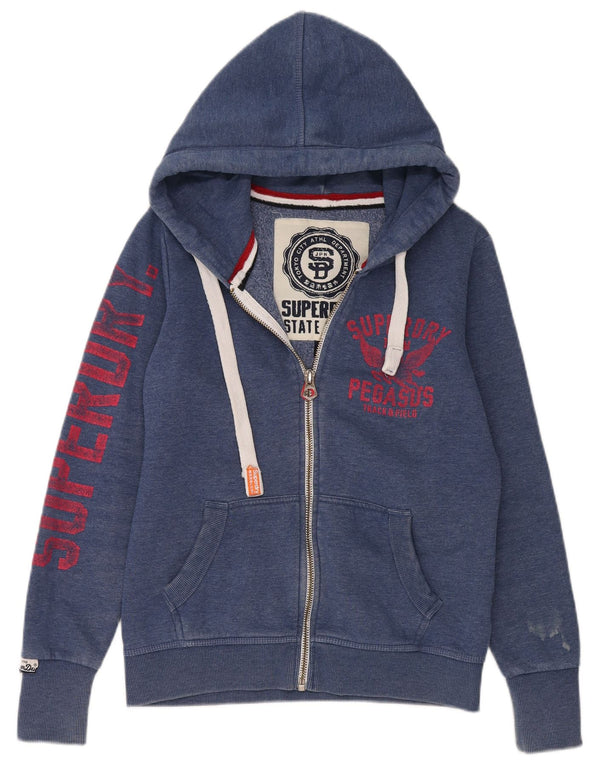 Felpa con cappuccio da donna Superdry Graphic Regular Fit UK 16 grande cotone blu