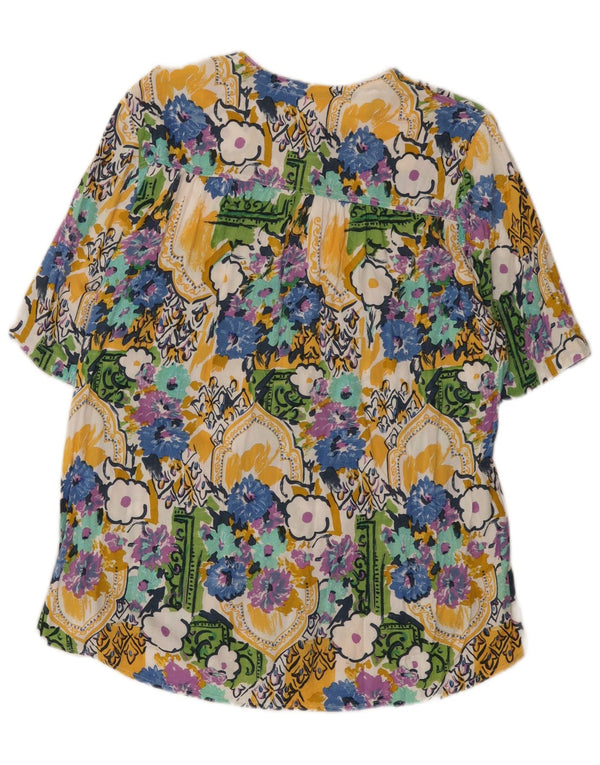 Camicia vintage da donna a maniche corte camicetta UK 14 grande floreale multicolore