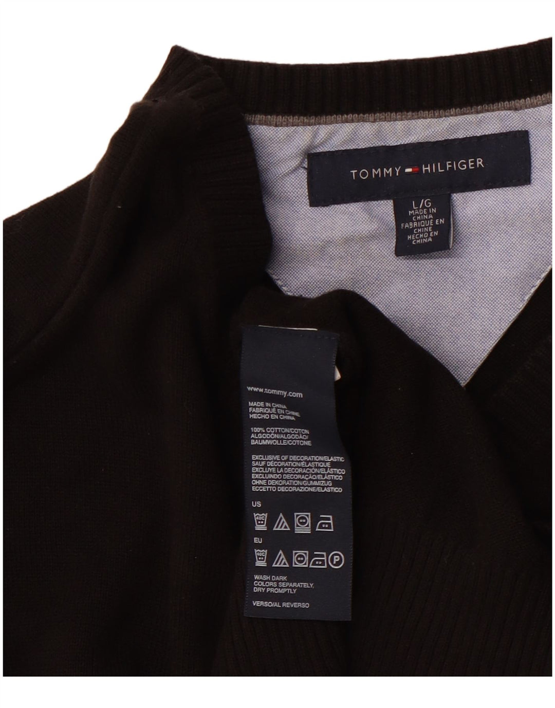 TOMMY HILFIGER Maglione da uomo con scollo a V grande cotone nero