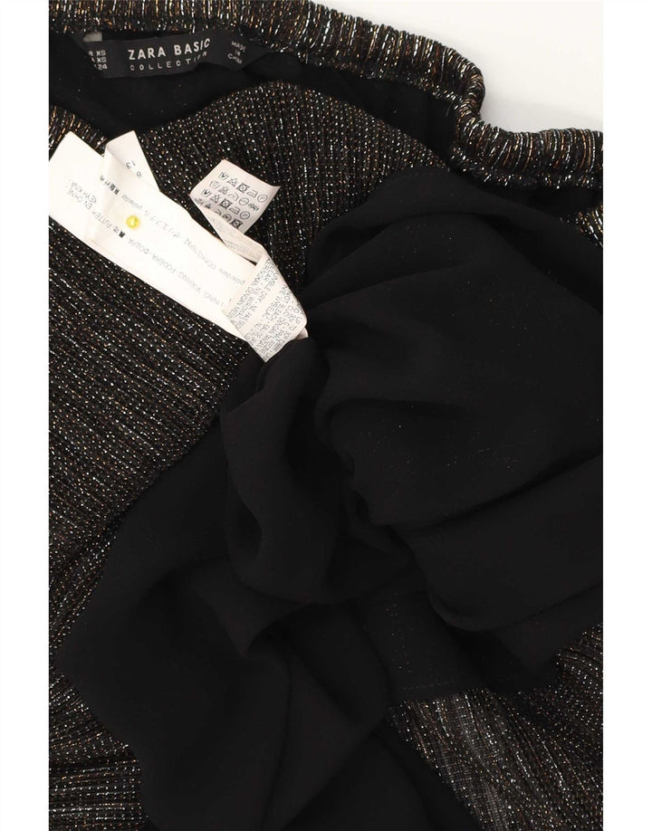 Top Zara da donna oversize corto con spalle scoperte UK 4 XS poliestere chiazzato nero