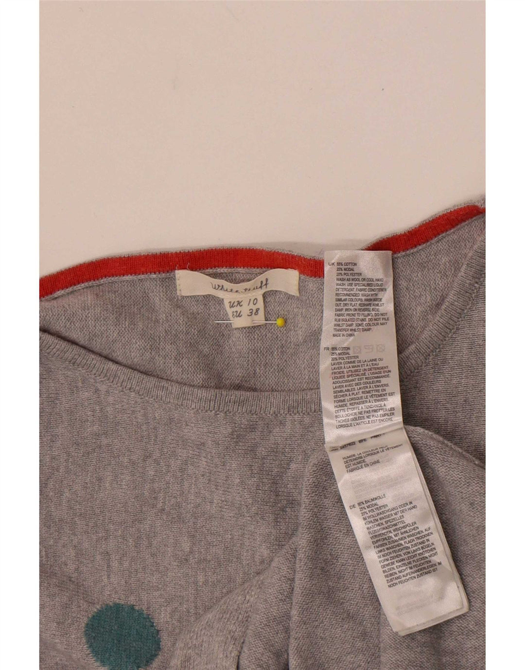 Maglione maglione con scollo a barca da donna di White Stuff UK 10 Piccolo pois grigio
