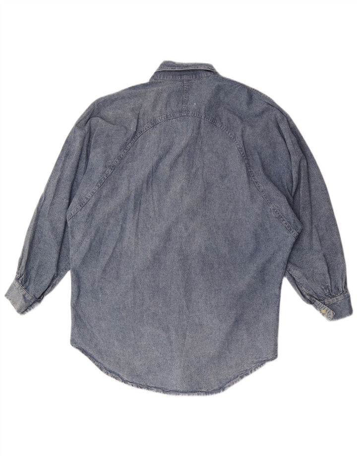 Camicia di jeans oversize da donna vintage UK 14 cotone blu medio