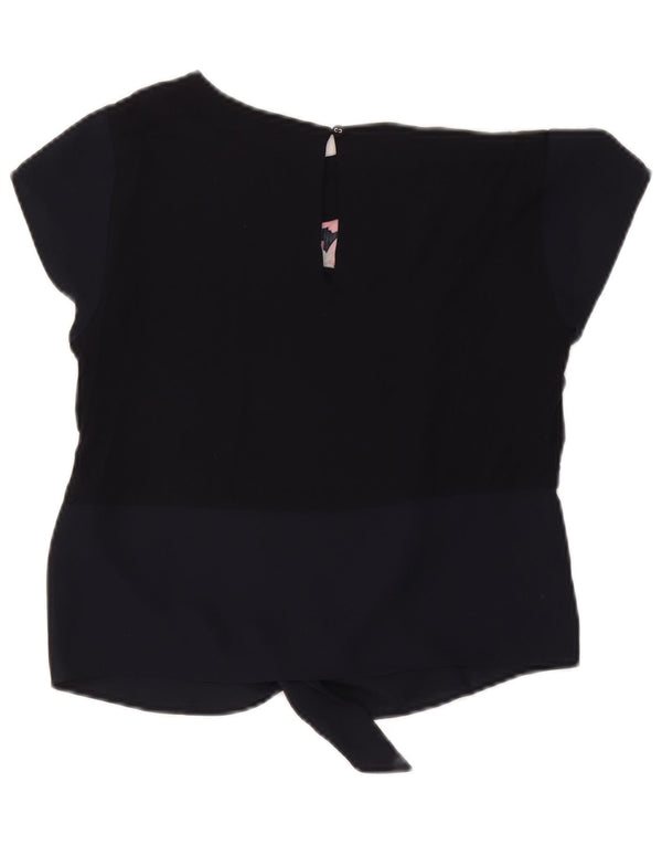Oasis Camicetta da donna corta con allacciatura sul davanti UK 8 piccola viscosa floreale blu navy