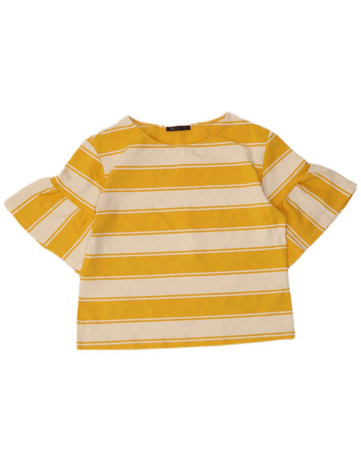Top corto da donna Marks & Spencer UK 14 cotone a righe gialle grandi