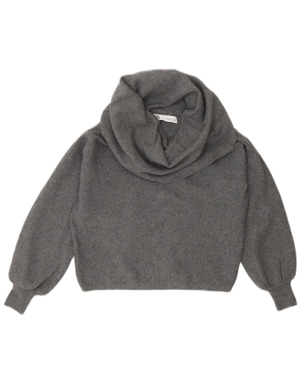 Maglione corto da donna Zara con collo alto, UK 10, piccolo in viscosa grigia