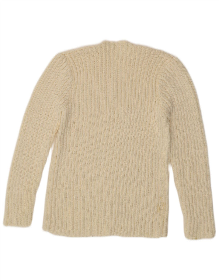 Maglione da donna VINTAGE con collo a bottoni UK 12 medio bianco sporco