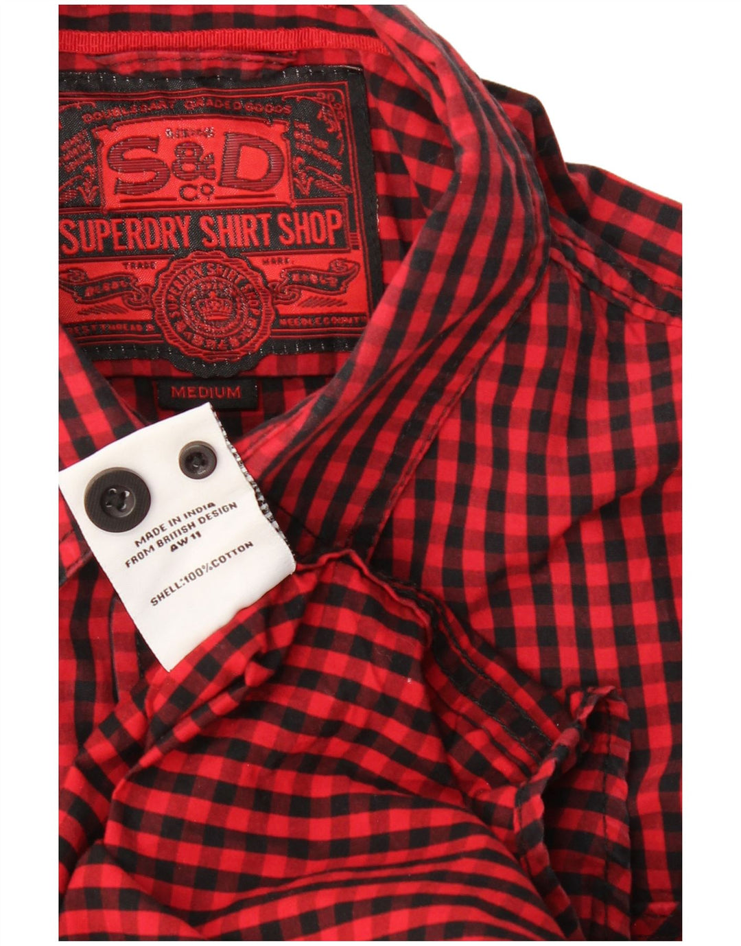 Camicia a quadri da uomo Superdry Classica in cotone a quadri rossi medi
