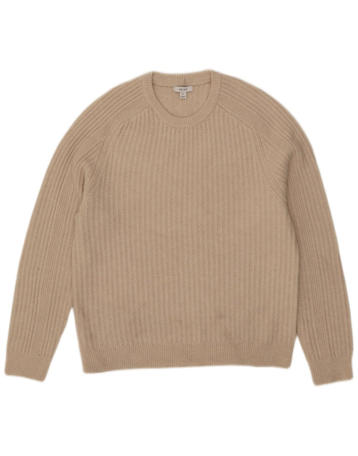 Maglione maglione girocollo da uomo Reiss XL in lana beige