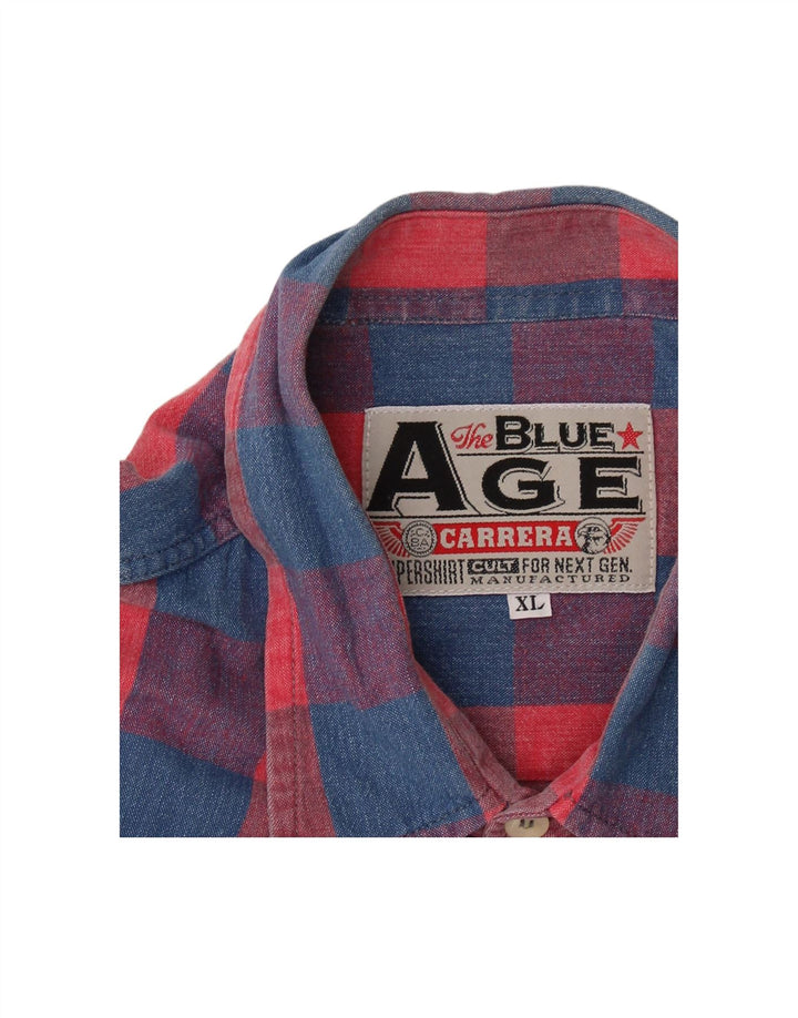 CARRERA Mens Short Sleeve Shirt XL Red Check Cotton Vintage Carrera and Second-Hand Carrera from Messina Hembry 