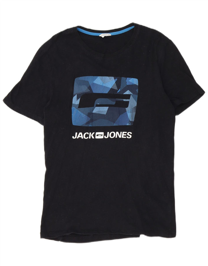 Jack & Jones T-shirt grafica da uomo grande in cotone nero