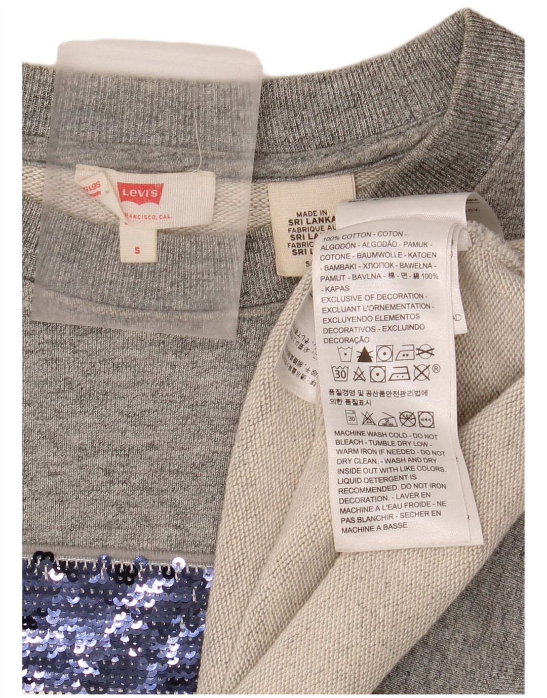 Levi's Donna Felpa con grafica oversize Maglione UK 10 Piccolo Cotone grigio