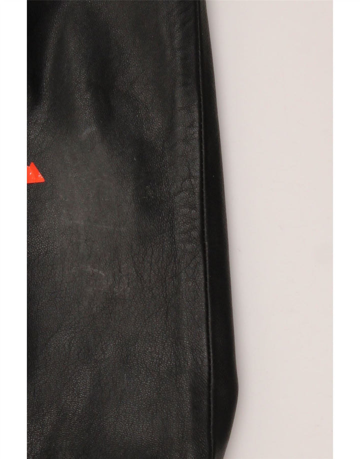 Giacca in pelle militare vintage da donna dal taglio ampio IT 44 in pelle nera media