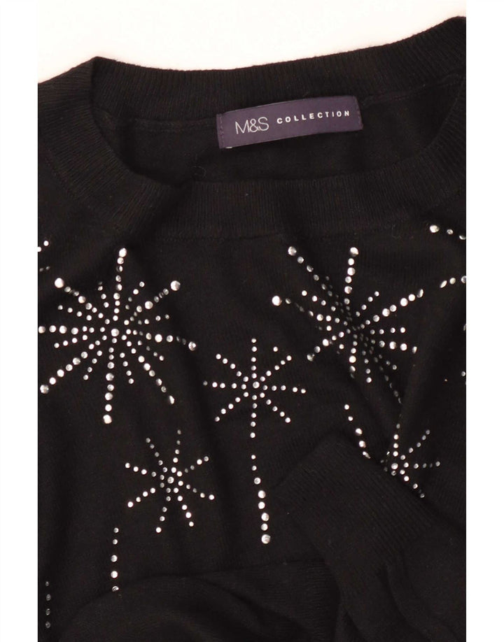 Maglione da donna con scollo a barca con grafica Marks & Spencer UK 12 medio nero