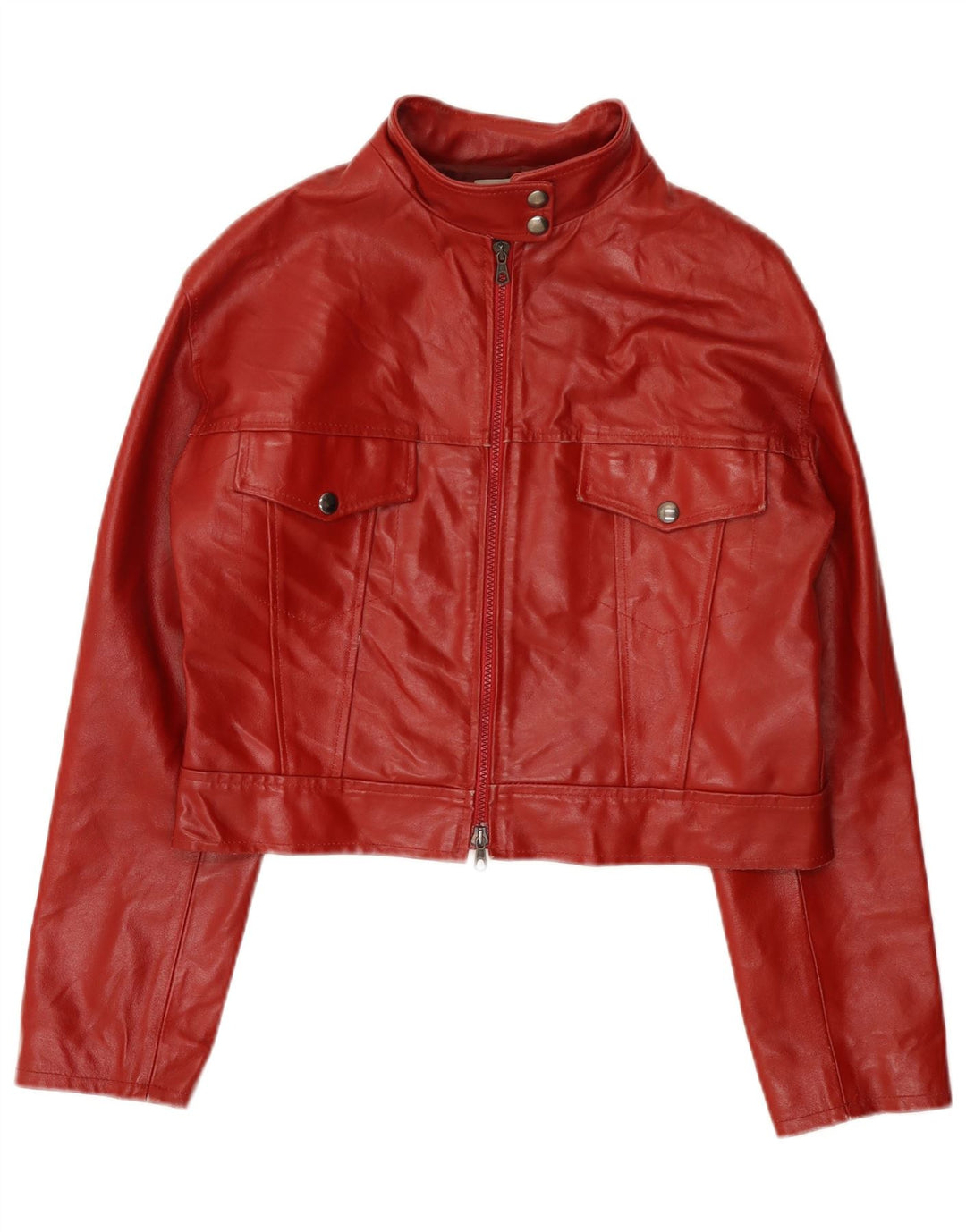 Giacca in pelle corta da donna vintage UK 14 in pelle rossa media