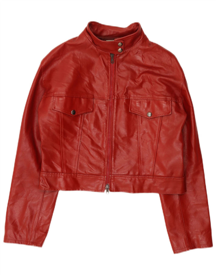 Giacca in pelle corta da donna vintage UK 14 in pelle rossa media