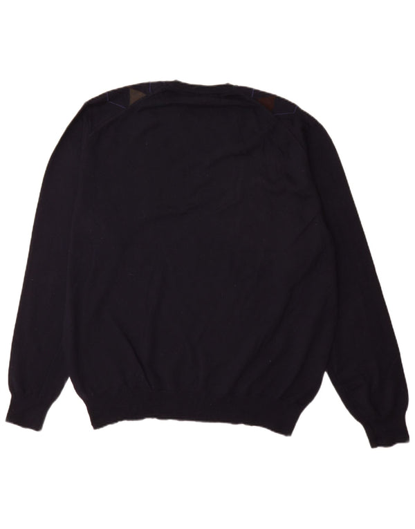 Bramante Mens V-Neck Jumper Sweater IT 54 XL Navy Blue Argyle/Diamond