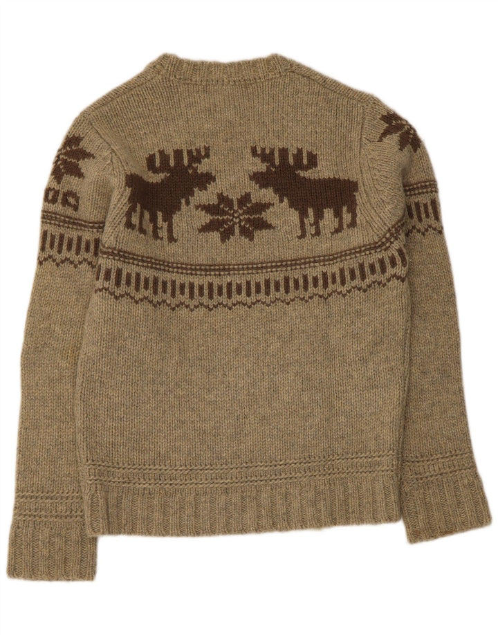 Smog Maglione da uomo con grafica girocollo e maglione in lana d'agnello Fair Isle beige medio