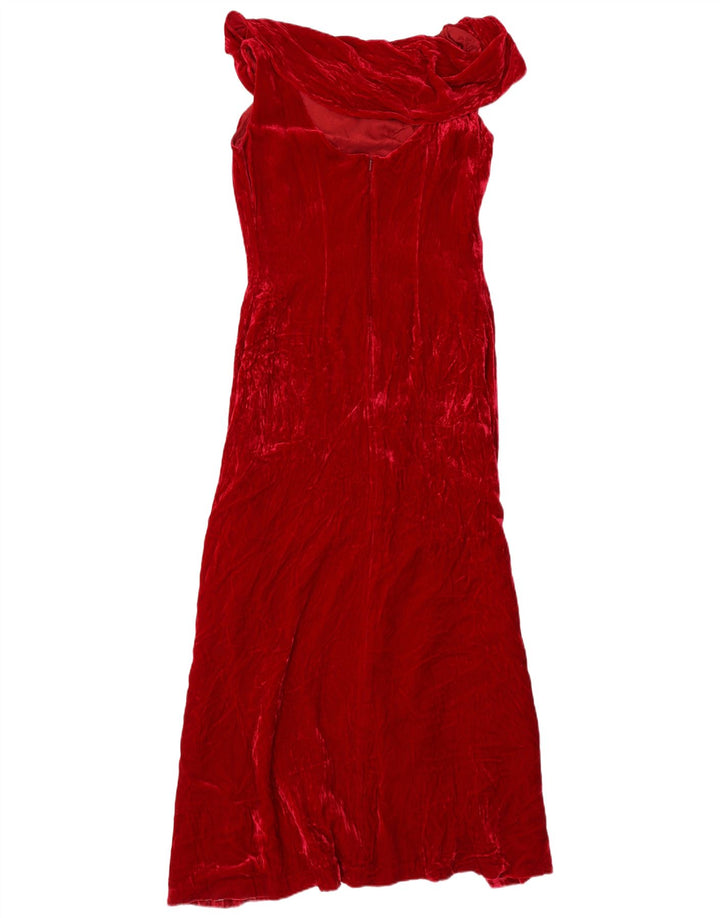 LAURA ASHLEY Abito da donna con maxi spalle scoperte in velluto UK 12 Rosso medio