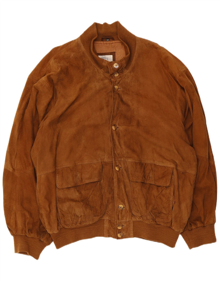 Giubbotto bomber in pelle scamosciata vintage da uomo UK 44 2XL in pelle marrone