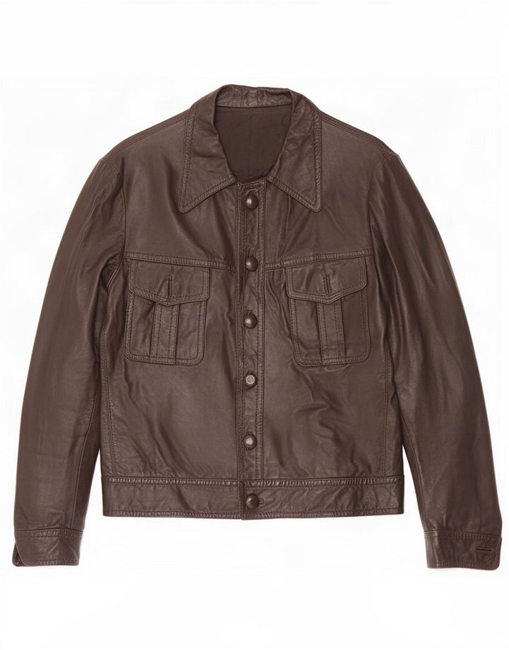 Giacca in pelle vintage da uomo UK 36 piccola marrone