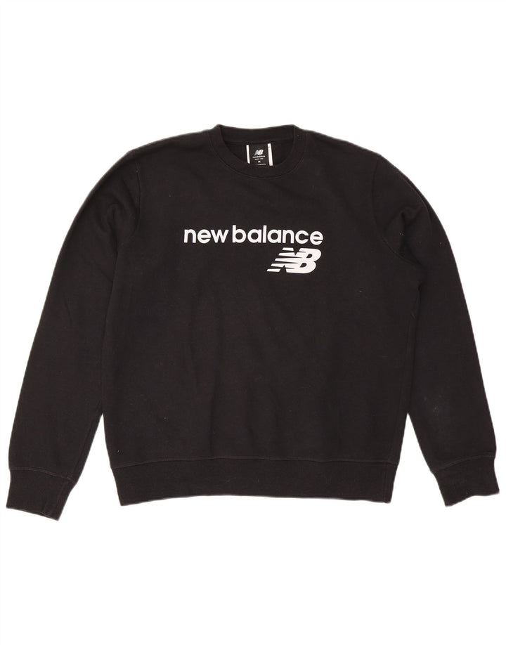 NEW BALANCE Womens Oversized Graphic Sweatshirt Jumper UK 14 Medium Black