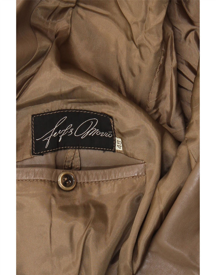 Giacca blazer in pelle doppiopetto vintage da uomo IT 48 Marrone medio