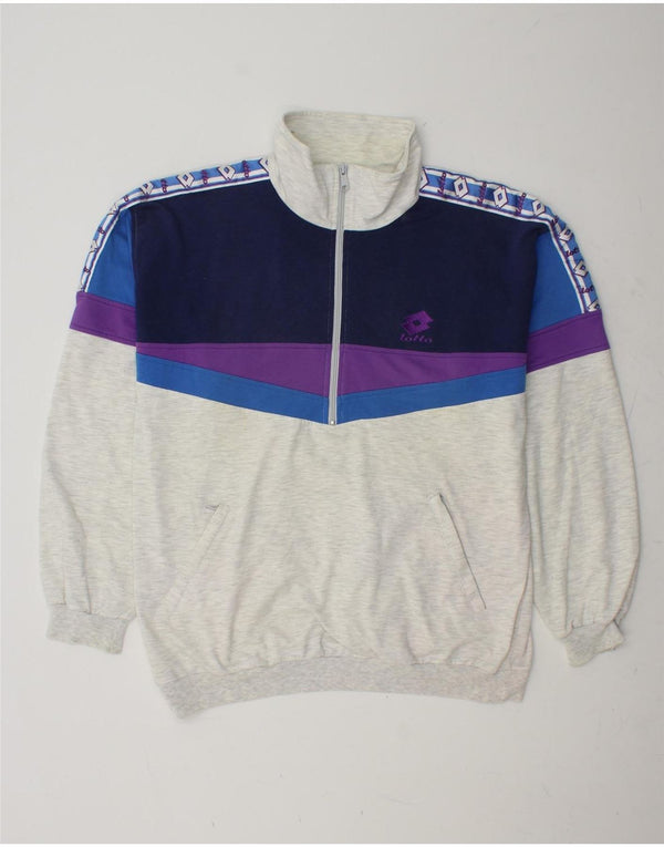 LOTTO Felpa da uomo con collo con zip grafica Maglione grande grigio color block