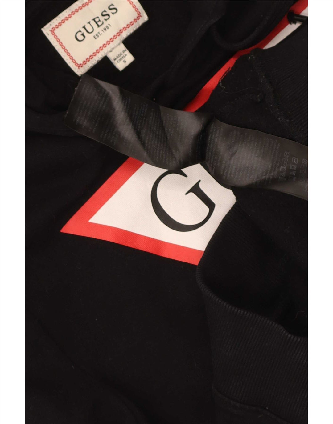 Maglione con cappuccio grafico da uomo Guess piccolo in cotone nero