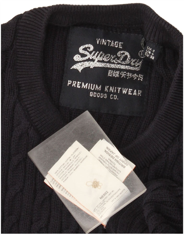 Maglione cardigan grafico da donna Superdry UK 8 piccolo cotone blu navy