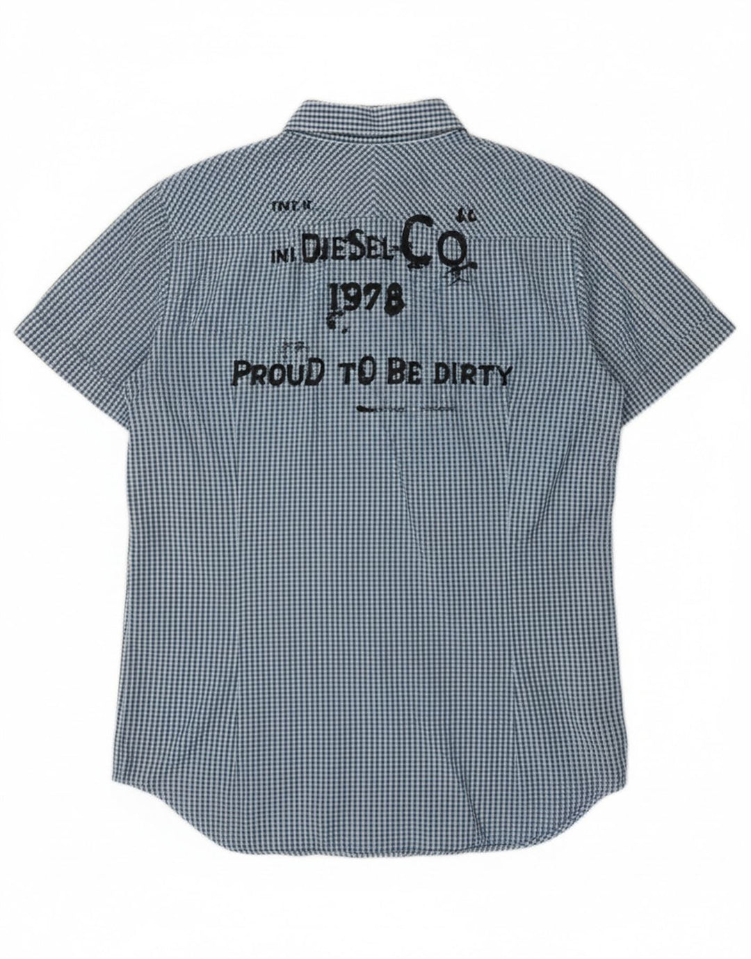 DIESEL Mens Graphic Short Sleeve Shirt Medium Blue Gingham Cotton