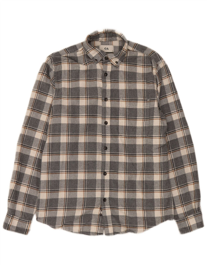 C&A Camicia da uomo in flanella di cotone a quadri piccoli grigi