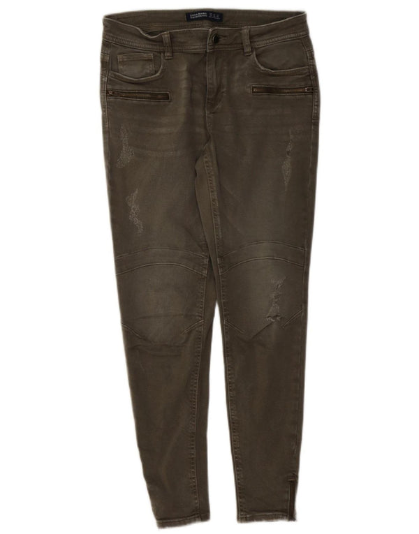 Jeans skinny effetto invecchiato da donna Zara EU 38 piccolo W28 L27 cotone verde
